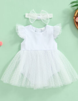 A22533 – Vestido Blanco Tipo Bodi Con Tull  – 18M