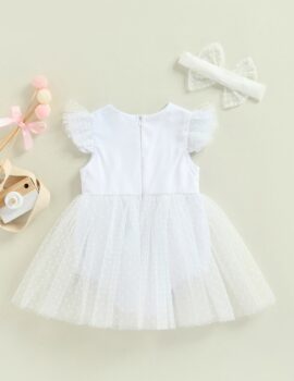 A22533 – Vestido Blanco Tipo Bodi Con Tull  – 18M