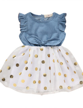 A23242 – Vestido De Jean Con Pepas Doradas – 18M