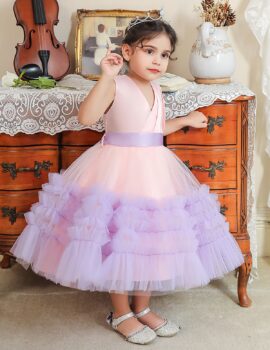 A23895 – Vestido Gala Rosa Con Morado – 4A