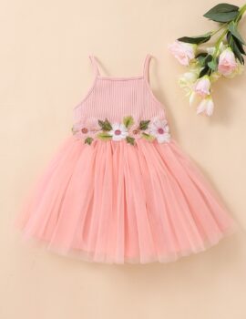 A24080 – Vestido Rosado De Tiras Con Flor – 2A