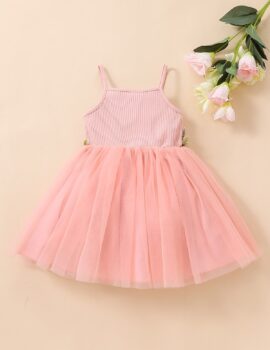 A24080 – Vestido Rosado De Tiras Con Flor – 2A