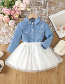 A24570 – Conjunto Tutu Blanco Blusa De Jean – 6A