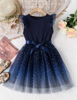 A24857 – Vestido Azul Navi Con Estrellas Plateadas – 8A