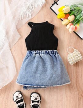 A25231 – Conjunto Top Negro Falda De Jean – 18M