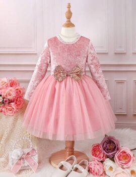 A25895 – Vestido De Terciopelo Con Tull Rosado – 4A