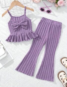 A25737 – Conjunto Casual Morado Con Pantalon Acampanado – 4A