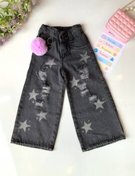 A25861 – Pantalon Jean Ancho Negro Degradado Con Estrellas – 4A