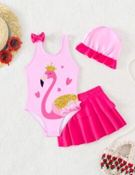 A25929 – Traje De Baño Tres Piezas Cisne Con Sombrero – 6M