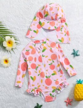 A25934 – Traje De Baño Toronja Con Gorro – 12M