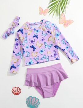 A26290 – Traje De Baño Morado Con Mariposas – 5A