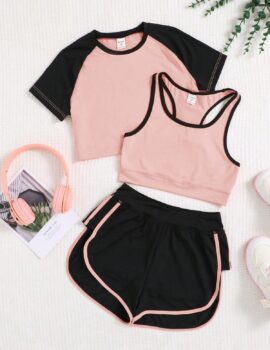 A26724 – Conjunto Tres Piezas Rosado Con Negro Deportivo – 8A