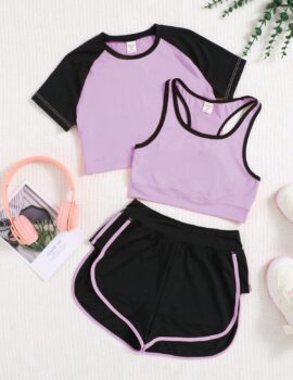 A26896 – Conjunto Morado Y Negro Deportivo Tres Piezas – 9A