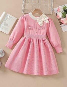 A27213 – Vestido De Punto Rosado Con Beige – 6A