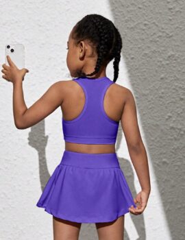 A27340 – Conjunto Morado Top Y Falda Con Short Deportivo – 5A