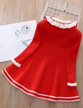 A27923 – Vestido Rojo Manga Larga Con Bordes Blancos – 5A