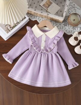 A27993 – Vestido De Punto Morado Con Blanco – 18M