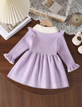 A27993 – Vestido De Punto Morado Con Blanco – 18M