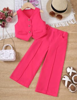 A28214 – Conjunto Chaleco Y Pantalon Formal Fucsia – 7A