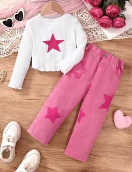 A28279 – Conjunto Blusa Blanca Pantalon Rosado – 6A