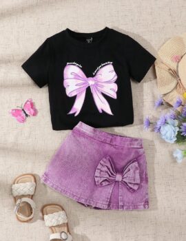 A28318 – Conjunto Franela Negra Falda Short Morada – 6A