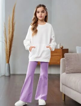 A28434 – Conjunto Pantalon Ancho Morado Sueter Blanco Manga Larga – 8A