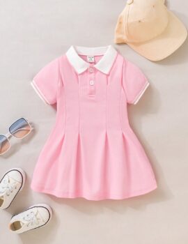 A28467 – Vestido Tipo Polo Con Mangas Rosado – 3A