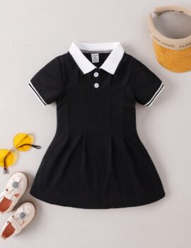 A28484 – Vestido Tipo Polo Con Mangas Negro – 18M