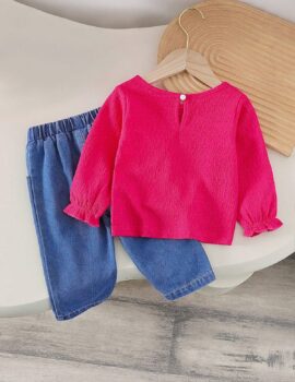 A28474 – Conjunto Blusa Fucsia Con Pantalon De Jean – 18M