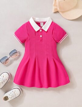 A28481 – Vestido Tipo Polo Con Mangas Fucsia – 18M