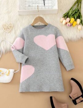 A28570 – Vestido Gris Bluson Con Corazones Rosados – 5A