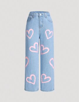 A28684 – Pantalon De Jean Con Corazones Rosados – 8A